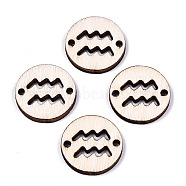 Unfinished Natural Poplar Wood Links Connectors, Laser Cut, Flat Round with Constellation, Aquarius, 19.5x2.5mm, Hole: 2mm(WOOD-S045-139A-10)