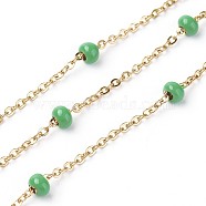 Ion Plating(IP) 304 Stainless Steel Cable Chains, with Beads, Enamel and Spool, Soldered, Flat Oval , Lime Green, 4.9x3.4mm, about 32.8 Feet(10m)/roll(CHS-P008-A04-G)