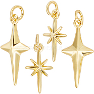 12Pcs 2 Style Brass Pendants, with Jump Rings, Star, Real 18K Gold Plated, 17~23x9.7~10.5x2.5~4mm, Hole: 3~3.4mm, 6pcs/style(KK-CN0002-83)