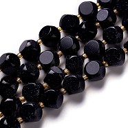 Synthetic Blue Goldstone Beads Strand, with Seed Beads, Six Sided Celestial Dice, 9.5~10x9.5~10x9.5~10mm, Hole: 0.5mm, about 33pcs/strand, 15.94''(40.5cm)(G-M367-36C)