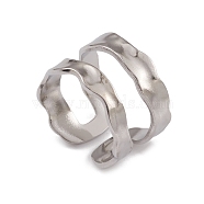 304 Stainless Steel Twist Wave Open Cuff Rings for Women, Stainless Steel Color, Inner Diameter: 17.4mm(RJEW-G285-18P)