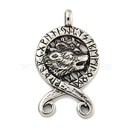 316 Surgical Stainless Steel Pendants, Wolf Head with Rune Charm, Antique Silver, 42.5x24.8x6.5mm, Hole: 5.3X4.5mm(STAS-E212-148AS)