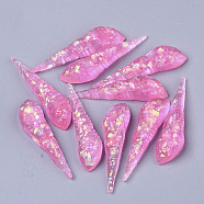 Transparent Epoxy Resin Cabochons, Imitation Jelly Style, with Sequins/Paillette, Conch Shell Shape, Hot Pink, 37.5x9.5x6.5mm(CRES-T020-07B)