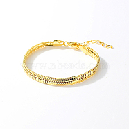Brass Snake Chain Bracelets, Real 18K Gold Plated, 6-3/4 inch(17cm)(GY7677)