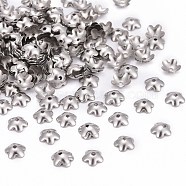 5-Petal Flower Smooth Surface 304 Stainless Steel Bead Caps, Stainless Steel Color, 5.5x6x2mm, Hole: 0.5mm(STAS-R065-57)