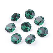 Pointed Back & Back Plated Glass Rhinestone Cabochons, Grade A, Faceted, Flat Round, Emerald, 8x4.5mm(RGLA-J012-8mm-205)