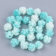 Synthetic Coral Beads, Dyed, Flower, Pale Turquoise, 6~7x6~7mm, Hole: 1.2mm(X-CORA-S027-30H)