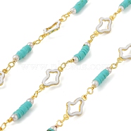 Brass Link Chains, with Enamel and Polymer Clay, Long-Lasting Plated, Golden, Soldered, Cadmium Free & Lead Free, Lead Free & Nickel Free, with Spool, Medium Turquoise, 3.5~16x3~8x0.5~1.5mm(CHC-H110-04G-02)