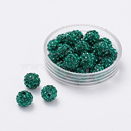 Pave Disco Ball Beads, Polymer Clay Rhinestone Beads, Grade A, Emerald, PP11(1.7~1.8mm), 8mm, Hole: 1mm(RB-Q195-8mm-205)