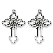 Tibetan Style Alloy Pendants, Cadmium Free & Lead Free, Cross with Cssml Ndsmd Cross God Father Religious Christianity, Antique Silver, 39x25x2.5mm, Hole: 2mm, about 330pcs/1000g(TIBEP-N008-193)