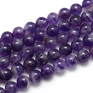 Natural Amethyst Round Bead Strands, Grade AB, 10mm, Hole: 1mm, about 39pcs/strand, 15.74 inch(G-L170-10mm-01)