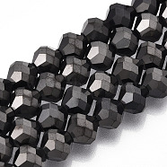 Electroplate Glass Beads Strands, Frosted, Bicone, Gunmetal Plated, 10x9.5mm, Hole: 1.2mm, about 60pcs/strand, 22.76''(57.8cm)(EGLA-I019-FP02)