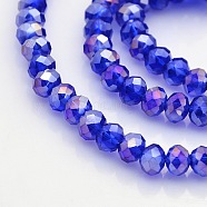 AB Color Plated Faceted Rondelle Electroplate Glass Beads Strands, Blue, 6x4mm, Hole: 1mm, about 85pcs/strand, 16 inch(GLAA-A024D-AB13)