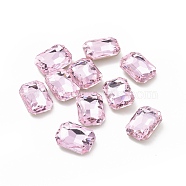Glass Rhinestone Cabochons, Pointed Back & Silver Back Plated, Rectangle, Rosaline, 14x10x5mm(GGLA-P002-01A-05)