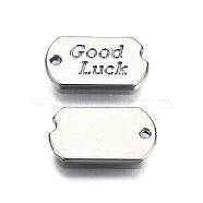 Alloy Charms, Cadmium Free & Nickel Free & Lead Free, Oval with Word Good Luck, Platinum, 15x9x1mm, Hole: 1mm(PALLOY-N155-135)