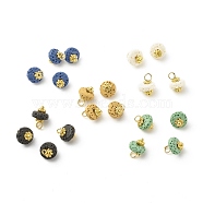 Natural & Dyed Lava Rock Charms, Flat Round, with Brass Loops and Alloy Daisy Spacer Beads, Golden, Mixed Color, 11.7x8mm, Hole: 2.6mm(PALLOY-JF01145)
