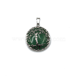 Natural Green Aventurine Pendants, Tree of Life Charms with Platinum Plated Alloy Findings, 31x27mm(FIND-PW0025-04X)