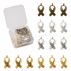 Breast Cancer Awareness Ribbon Carved Word Hope Tibetan Style Alloy Message Pendants, Mixed Color, 100pcs/box(TIBEP-TA0001-72)