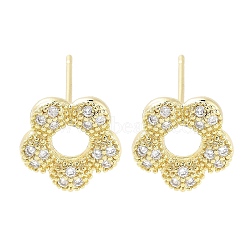 Brass Micro Pave Clear Cubic Zirconia Stud Earrings for Women, Flower, Real 18K Gold Plated, 11x11.5mm(EJEW-S217-E05)