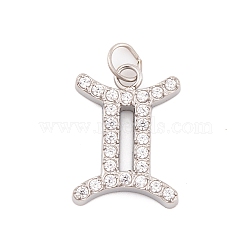 316 Stainless Steel Micro Pave Cubic Zirconia Pendants, with Jump Rings, Stainless Steel Color, 12 Constellation Charm, Stainless Steel Color, Gemini, 12.5x9.5x2mm, Hole: 2.5mm(STAS-K284-01I-P)