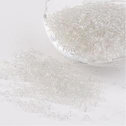 8/0 Glass Seed Beads, Transparent, Round, White, 3mm, Hole: 1mm, about 1097pcs/50g(X-SEED-A004-3mm-1)