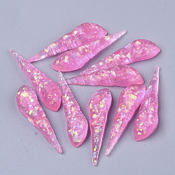 Transparent Epoxy Resin Cabochons, Imitation Jelly Style, with Sequins/Paillette, Conch Shell Shape, Hot Pink, 37.5x9.5x6.5mm(CRES-T020-07B)