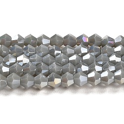 Opaque Solid Color Electroplate Glass Beads Strands, AB Color Plated, Faceted, Bicone, Gray, 4x4mm, Hole: 0.8mm, about 87~98pcs/strand, 12.76~14.61 inch(32.4~37.1cm)(X1-GLAA-F029-P4mm-A14)