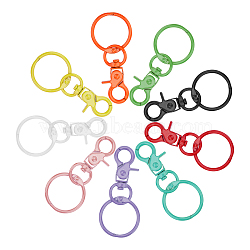 Baking Painted Alloy Swivel Keychain Clasp Findings, with Iron Rings, Mixed Color, 70mm, Clasp: 44.5x20x7mm, Ring: 30x2.5mm, 9 colors, 2pcs/color, 18pcs/box(KEYC-PH0001-34)