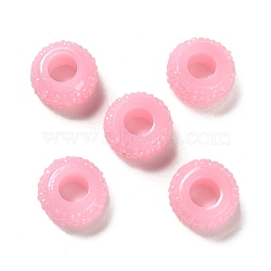 Resin European Beads, Large Hole Beads, Textured Rondelle, Pearl Pink, 12x6.5mm, Hole: 5mm(RESI-B020-04A)