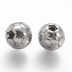 304 Stainless Steel Beads, Round/FootBall/Soccer Ball, Antique Silver, 9x8.5mm, Hole: 2mm(STAS-P144-16AS)