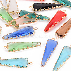 Glass Pendants, with Golden Tone Brass Findings, Faceted, Triangle, Mixed Color, 41.5x12.5x5mm, Hole: 2mm(GLAA-Q088-006)
