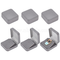 Flocking Plastic Badge Storage Box, Badge Gift Case with Plush Inside, Square, Silver, 5.8x5.3x2.5cm(CON-WH0105-04B)