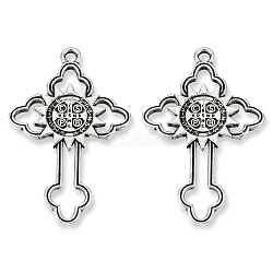 Tibetan Style Alloy Pendants, Cadmium Free & Lead Free, Cross with Cssml Ndsmd Cross God Father Religious Christianity, Antique Silver, 39x25x2.5mm, Hole: 2mm, about 330pcs/1000g(TIBEP-N008-193)