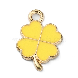 Alloy Enamel Pendants, Golden, Clover, Yellow, 18x12x1.3mm, Hole: 1.8mm(ENAM-CJC0006-45F)