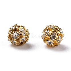 Brass Rhinestone Beads, Grade A, Golden Metal Color, Clear, Size: about 8mm in diameter, hole: 1mm(RB-H034-17-1)