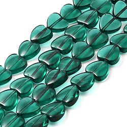 Glass Beads Strands, Heart, Sea Green, 9.5x10x4mm, Hole: 1mm, about 79pcs/strand, 28.74 inch(73cm)(GLAA-G104-05E)