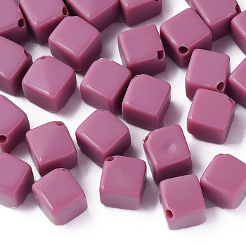 Opaque Acrylic Beads, Cube, Flamingo, 13x14.5x14.5mm, Hole: 2mm, about 530pcs/500g