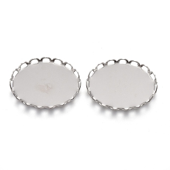 304 Stainless Steel Cabochon Settings, Lace Edge Bezel Cups, Oval, Stainless Steel Color, Tray: 18x13mm, 19x14x2.5mm