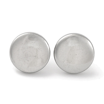 304 Stainless Steel Flat Round Stud Earrings, Silver, 15mm