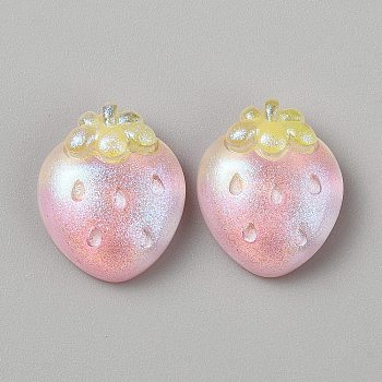 Opaque Resin Cabochons, with Glitter Powder, Strawberry, 22.5x18.5x8.5mm