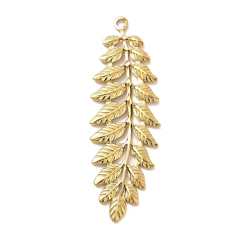 Ion Plating(IP) 304 Stainless Steel Big Pendants, Ears of Wheat Charm, Real 18K Gold Plated, 59.5x19x1.5mm, Hole: 2mm