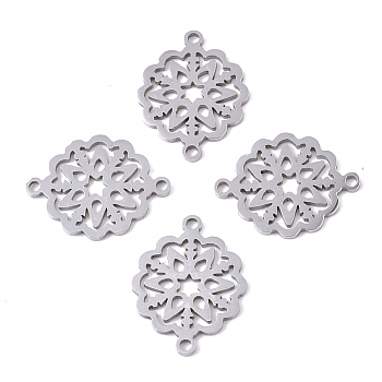 201 Stainless Steel Links connectors, Laser Cut, Flower, Stainless Steel Color, 19x15x1mm, Hole: 1.2mm