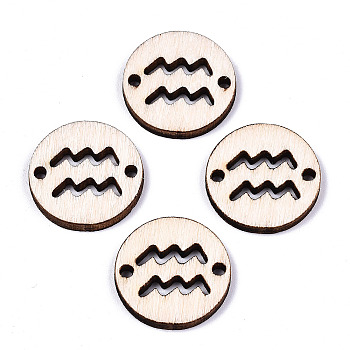 Unfinished Natural Poplar Wood Links Connectors, Laser Cut, Flat Round with Constellation, Aquarius, 19.5x2.5mm, Hole: 2mm