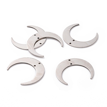 201 Stainless Steel 2-Loop Link Pendants, Laser Cut, Crescent, Stainless Steel Color, 26x30x1mm, Hole: 1.2mm