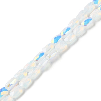 Transparent Electroplate Glass Beads Strands, AB Color, Faceted Rectangle, WhiteSmoke, 7x4.5x3.5mm, Hole: 1.2mm, about 77~71pcs/strand, 21.06''~22.44''(53.5~57cm)