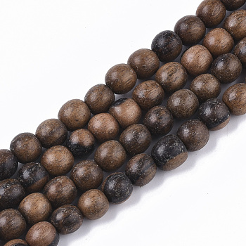 Undyed & Natural Ebony Wood Beads Strands, Waxed, Round, Saddle Brown, 8.5x8mm, Hole: 1.6mm, about 98pcs/strand, 31.10 inch