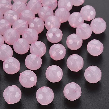 Imitation Jelly Acrylic Beads, Faceted, Round, Pink, 12x11.5mm, Hole: 1.8mm, about 560pcs/500g