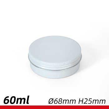 60ml Round Aluminium Tin Cans, Aluminium Jar, Storage Containers for Cosmetic, Candles, Candies, with Screw Top Lid, White, 7.1x2.5cm, capacity: 60ml