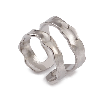 304 Stainless Steel Twist Wave Open Cuff Rings for Women, Stainless Steel Color, Inner Diameter: 17.4mm
