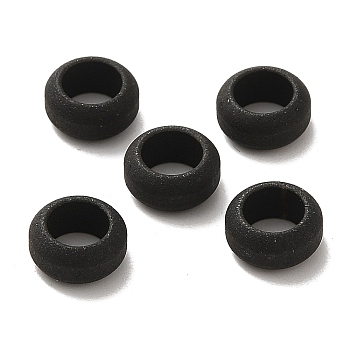 304 Stainless Steel European Beads, Large Hole Beads, Textured, Rondelle, Black, 8x4mm, Hole: 4.8mm